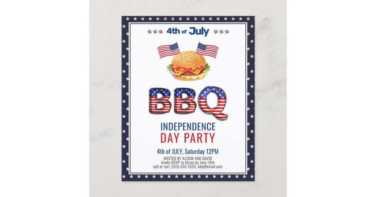 BUDGET Red White Blue 4th of JULY BBQ Invitation | Zazzle