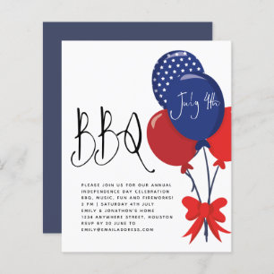 Budget Red White Blue Balloons July 4 BBQ Invite