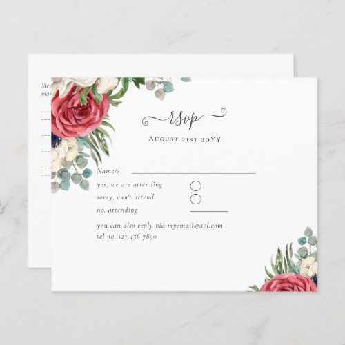 Budget Red White Blue Floral Wedding RSVP