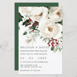 Budget Red White Christmas Wedding Invitation