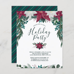 Budget Red White Poinsettias Holiday Party Invite