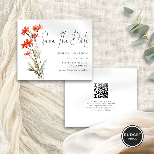 Budget Red Wildflowers QR Script Save The Date