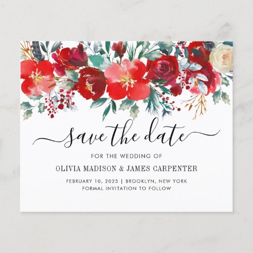 Budget Red Winter Botanical Floral Save the Date