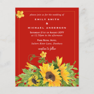 Budget RED Yellow Sunflowers Wedding Invites