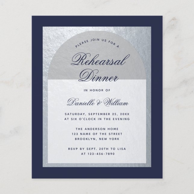 Budget Rehearsal Dinner Silver Navy Blue  (Front)