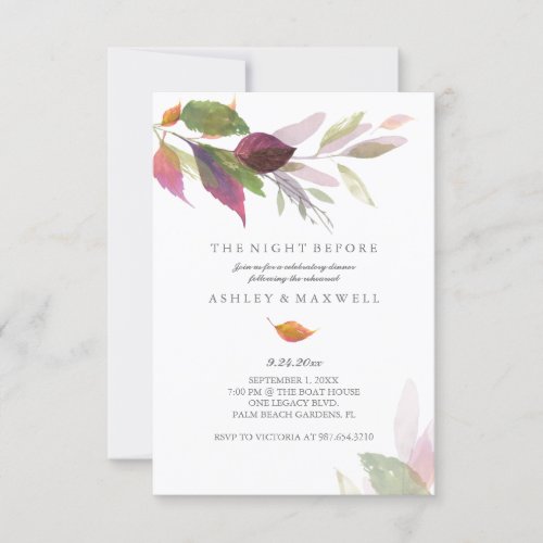 Budget Rehearsal Dinner Watercolor Fall Leaves Invitation