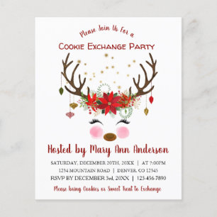 Budget Reindeer Christmas Cookie Exchange Party Flyer
