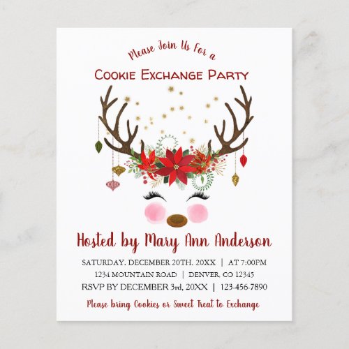 Budget Reindeer Christmas Cookie Exchange Party Flyer