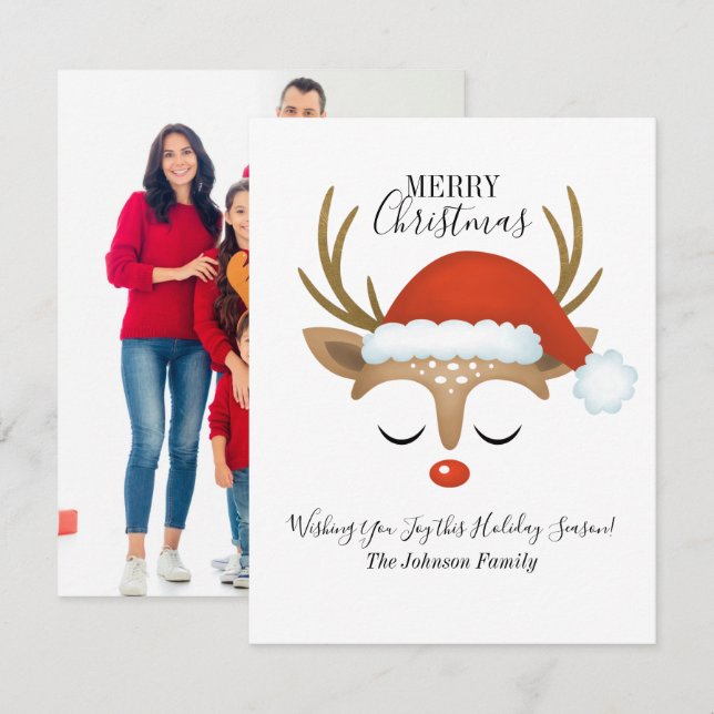 Budget Reindeer Holiday Photo Christmas Note Card (Front/Back)