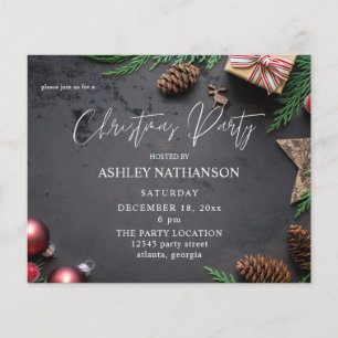 Budget Reindeer & Pine Rustic Christmas Party Flyer