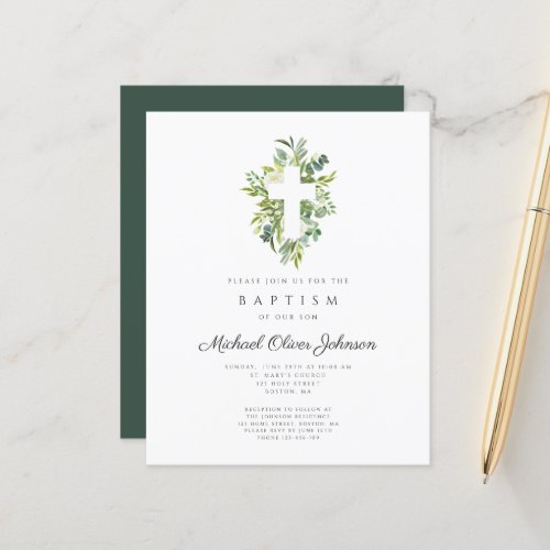 Budget Religious Botanical Baptism Invitation