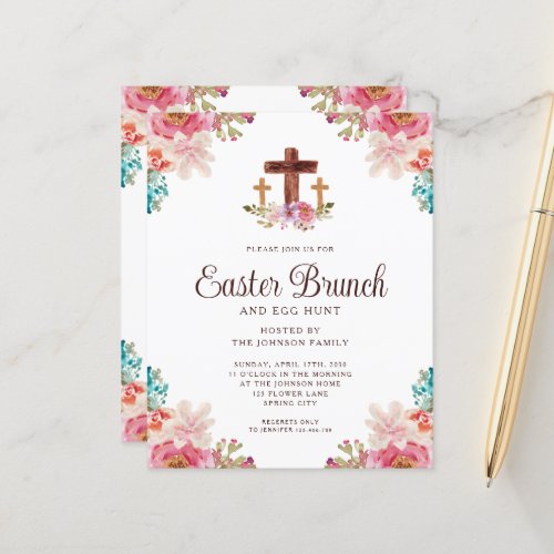 Budget Religious Cross Easter Brunch Invitation