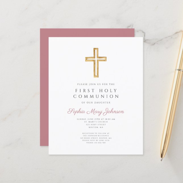Budget Religious Cross Pink Girl First Communion (Front/Back In Situ)