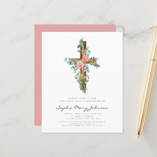 Budget Religious Pink Floral Cross First Communion