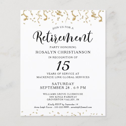 Budget Retirement Party Confetti Script Invitation