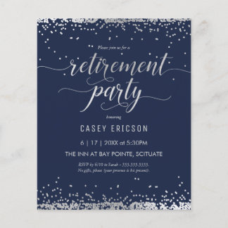Budget Retirement Party Invite - Silver, Navy Flyer