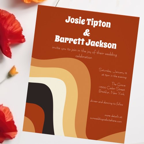 Budget Retro 70s Burnt Orange Wedding Invitation Flyer