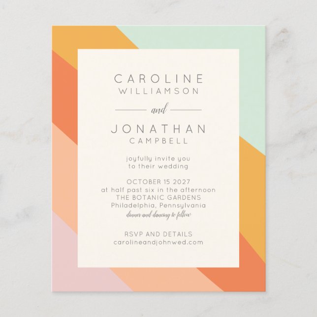 Budget Retro Abstract Stripes Chic Wedding Invite (Front)