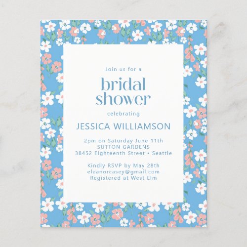 Budget Retro Boho Blue Ditsy Floral Bridal Shower