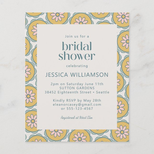 Budget Retro Boho Floral Pastel Bridal Shower (Front)