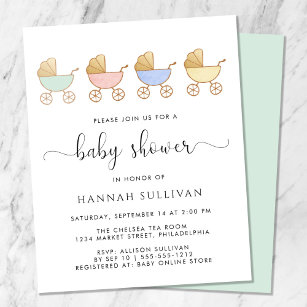 Budget Retro Carriages Baby Shower Invitation
