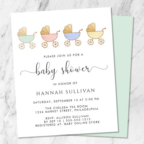 Budget Retro Carriages Baby Shower Invitation