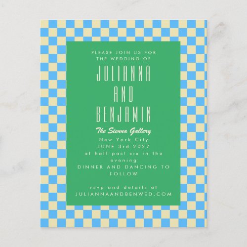 Budget Retro Checkerboard Blue Green Wedding