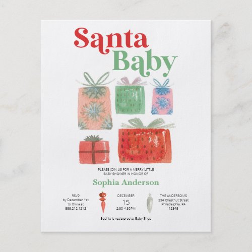 Budget Retro Christmas Santa Baby Shower Invite Flyer