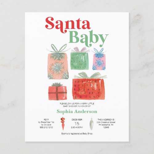 Budget Retro Christmas Santa Baby Shower Invite Flyer