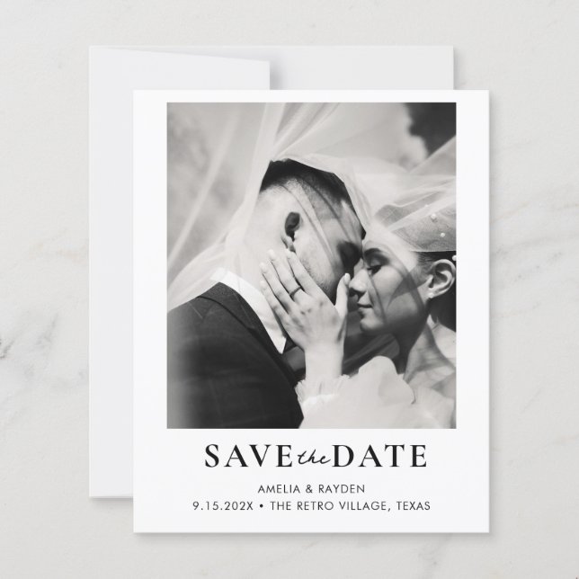 BUDGET Retro Elegant Photo Wedding Save the date (Front)