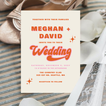 Budget Retro Groovy 70s Cute Wedding Invitations by blessedwedding at Zazzle