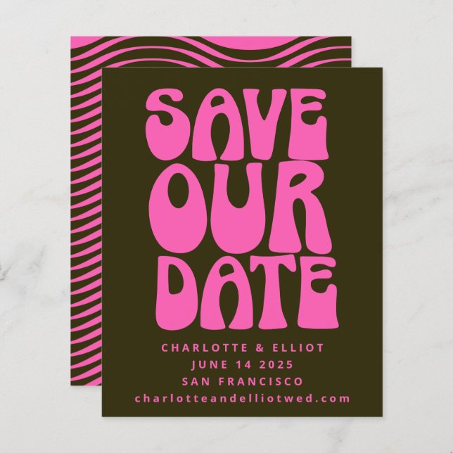 Budget Retro Groovy 70s Pink Green Save The Date (Front/Back)