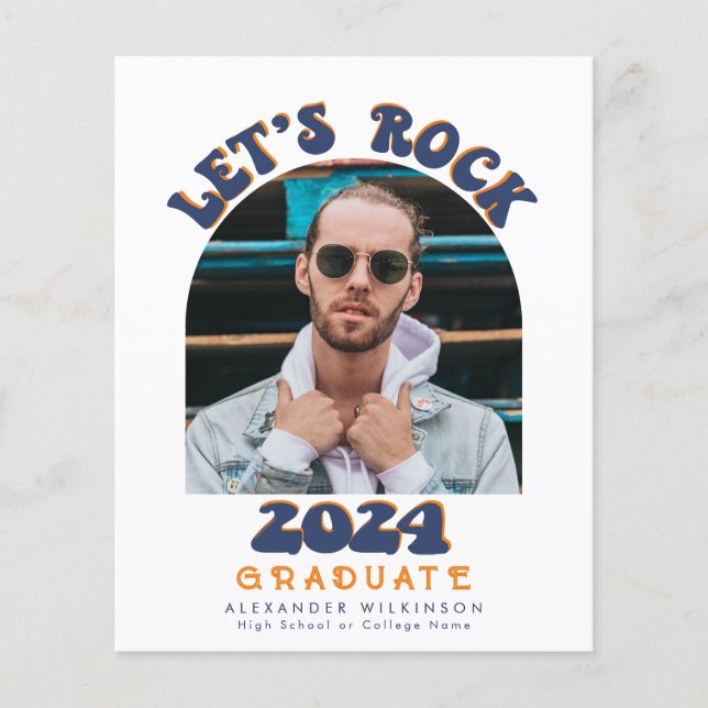 BUDGET Retro Groovy Fun Script GRAD Announcement Flyer (Front)