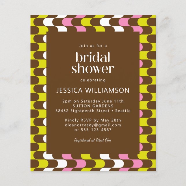 Budget Retro Groovy Lime Pink Brown Bridal Shower (Front)