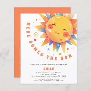 Budget Retro Here Comes The Son Baby Shower invite