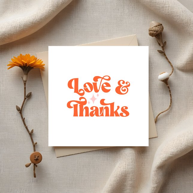 Budget Retro Orange Love and Thanks Wedding Note Card (Creator Uploaded)