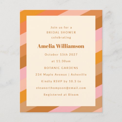 Budget Retro Pink Orange Bridal Shower Invitation