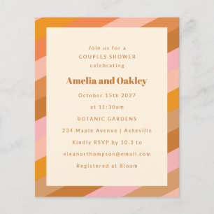 Budget Retro Pink Orange Couples Shower Invitation