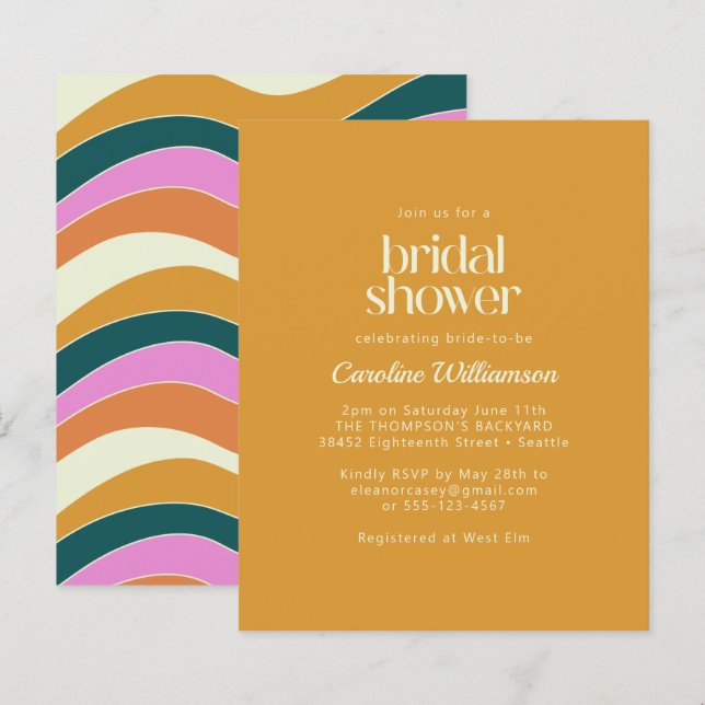 Budget Retro Pink Yellow Wavy Lines Bridal Shower (Front/Back)