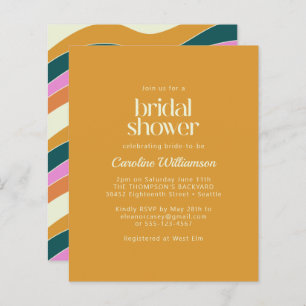 Budget Retro Pink Yellow Wavy Lines Bridal Shower