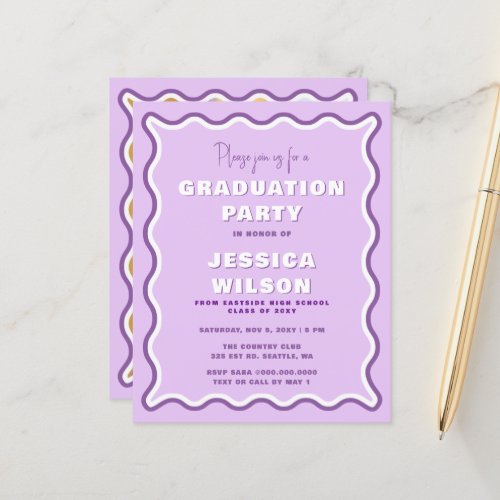 Budget Retro Purple Photo Graduation Invitation