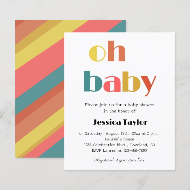 Budget Retro Rainbow Oh Baby Shower Invitation (Front/Back)