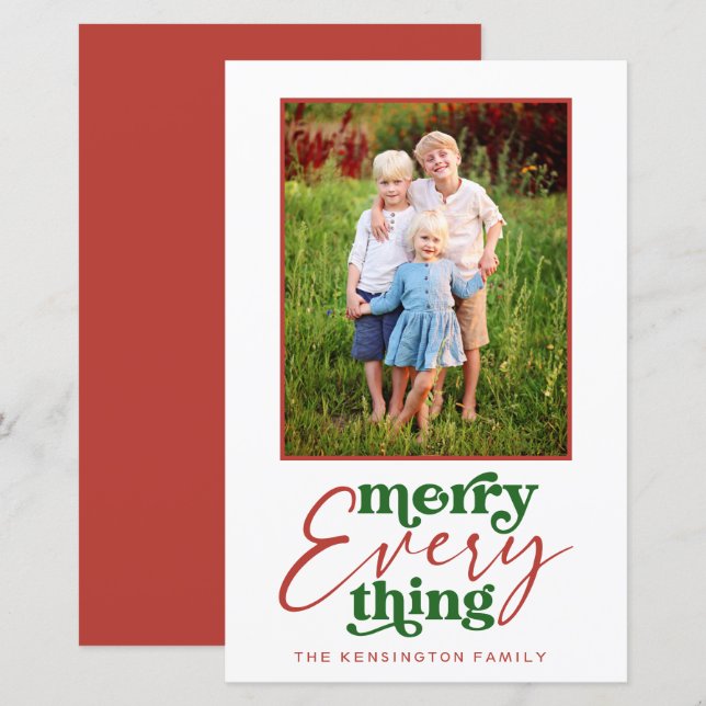 Budget Retro Red Merry Everything Christmas Photo (Front/Back)