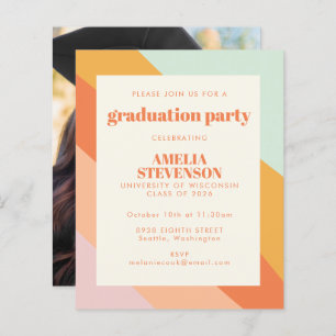 Budget Retro Stripes Photo Grad Party Invite