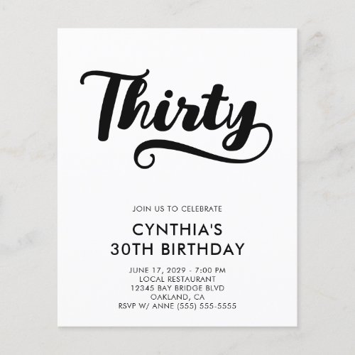 Budget Retro Swash Bold Script 30th Birthday Flyer