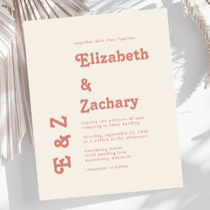 Budget Retro Terracotta Typography Wedding Invite