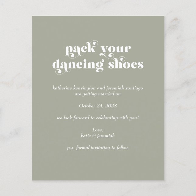 Budget Retro Typography Sage Green Save the Date (Back)