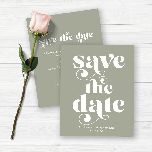 Budget Retro Typography Sage Green Save the Date (Creator Uploaded)