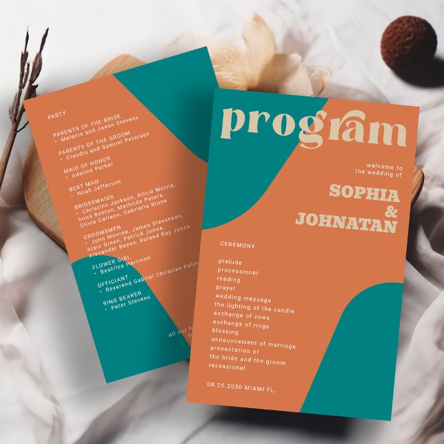 Budget retro wedding program template (Creator Uploaded)
