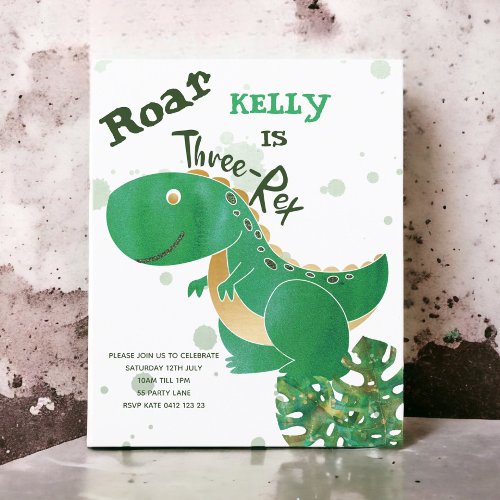 BUDGET Roar Three_Rex Cute Dinosaur Invitation